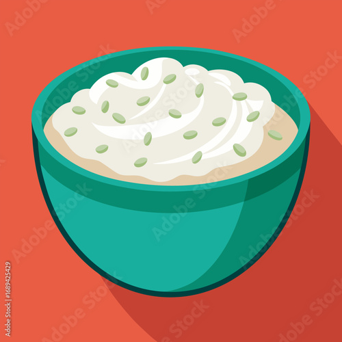 Homemade cottage cheese in bowl. Flat vector illustration.