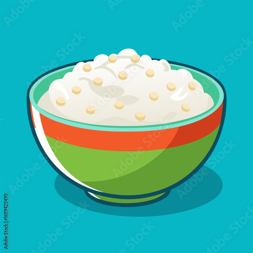 Homemade cottage cheese in bowl. Flat vector illustration.
