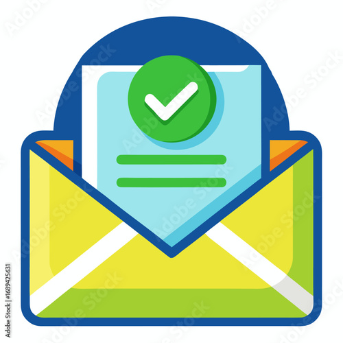 Email confirmation icon with check mark. Flat vector illustration.