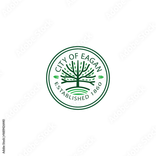 City of Eagan Minnesota official seal emblem with tree and waves on white background