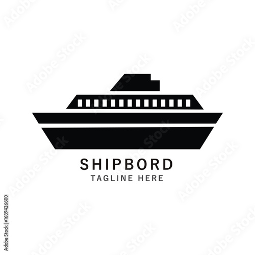 Modern silhouette of a cruise ship or large passenger vessel with shipboard text placeholder