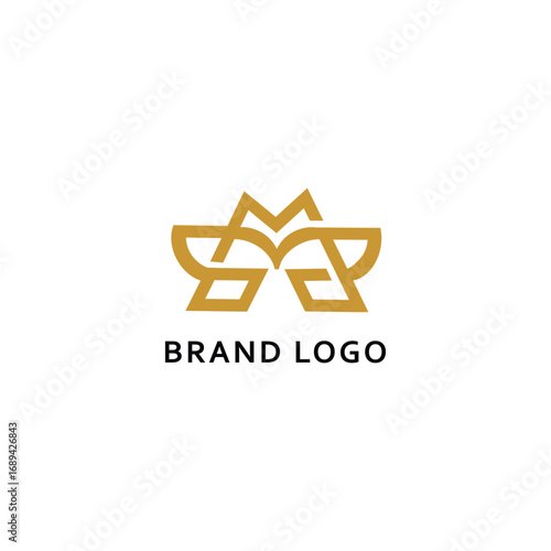 Elegant golden abstract geometric logo design with brand logo text on white background
