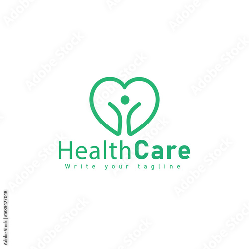Abstract green heart logo with human figure inside representing health and wellness services