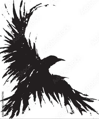 Abstract Ink Splatter Crow Silhouette