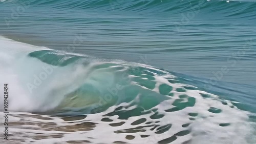 Powerful ocean wave crashing with white foam and turquoise water, capturing the raw beauty of the sea.