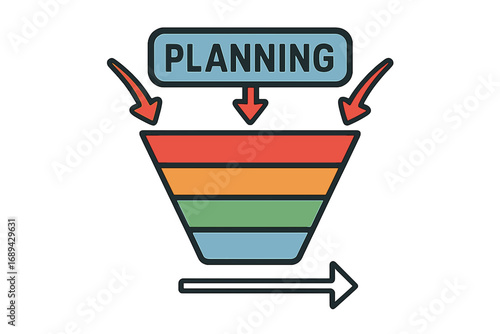 Planning funnel diagram with colorful layers and arrows planning funnel chart