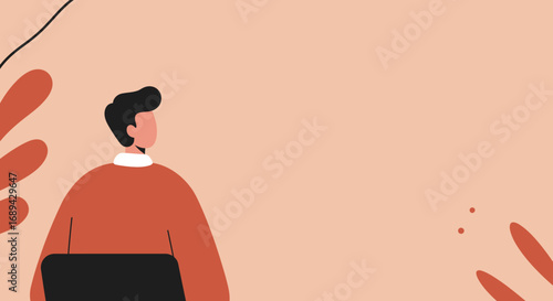 Minimalist illustration of a person working on a laptop, deep in thought or focused on a task. Ideal for business, remote work, and digital lifestyle concepts.