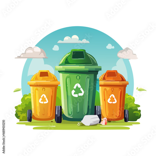 Colorful Recycling Bins Sorting Waste Management Environment Sustainability Awareness