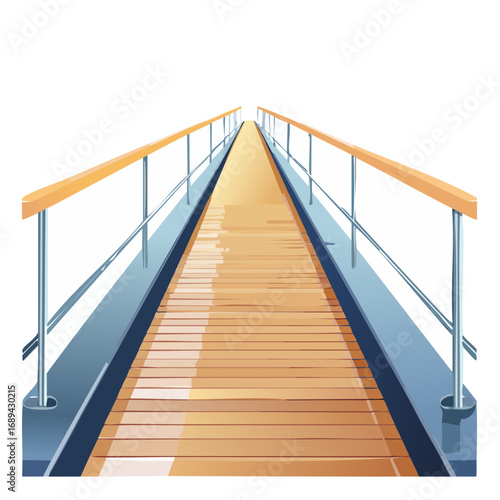 Illustration of a Long Wooden Pier Over Black Background Pier with Railings Perspective View