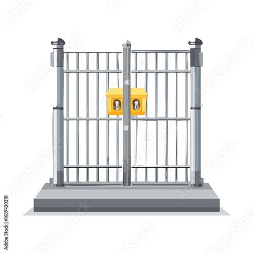 Cartoon Jail Gate with Padlock Security Metal Bars Closed Entrance