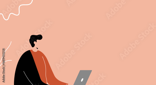 Minimalist illustration of a person focused on a laptop, ideal for concepts of remote work, online business, or digital learning and productivity.