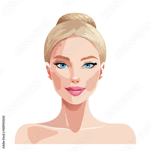 Blonde woman portrait with blue eyes vector illustration beauty concept fashion model with updo hairstyle makeup natural skin isolated