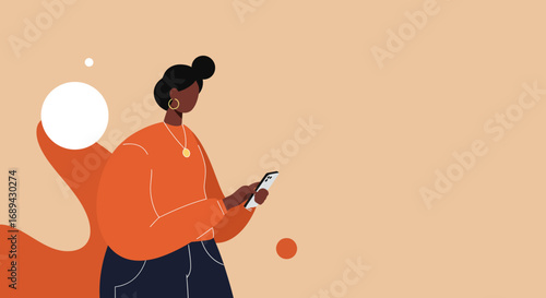 Modern woman using a smartphone for digital communication, social media, or online browsing. Represents connectivity, lifestyle, and technology integration.