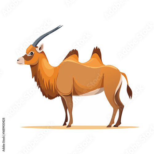 Cartoon Illustration of an Oryx Standing Profile View on Black Background