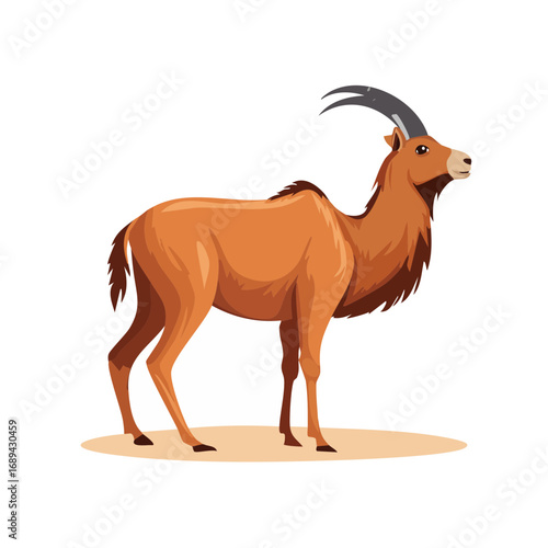 Cartoon Roan Antelope Illustration with Brown Fur and Gray Horns on Tan Ground