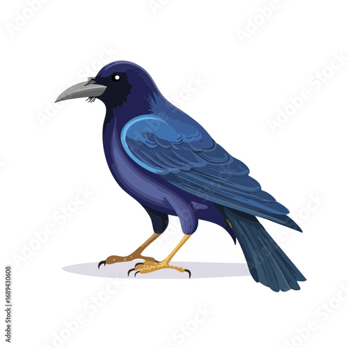 Vibrant raven illustration perched artful bird design blue feathered creature avian species wildlife theme symbol nature graphic