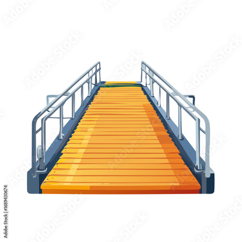 Illustration of a Long Yellow Wooden Ramp With White and Blue Handrails