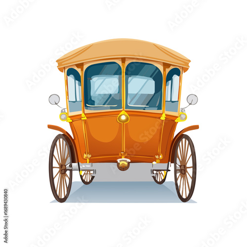 Illustration of vintage carriage buggy artwork of classic ride with wheels for celebration with window and door.