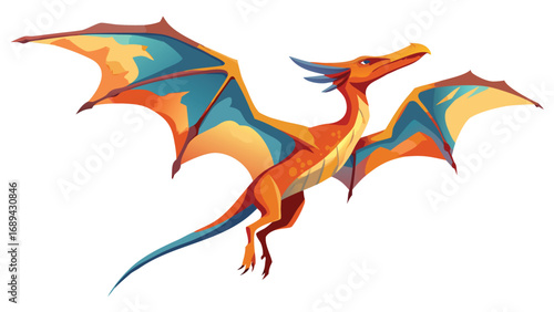 Flying Pterosaur Illustration Prehistoric Reptile in Flight
