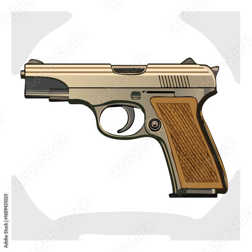 Isolated Illustration of a Metallic Handgun Firearm Against a Dark Background