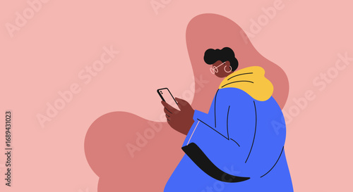 Modern person engrossed in their smartphone. Represents communication, technology, social media, and digital lifestyle for tech, business, or everyday content.
