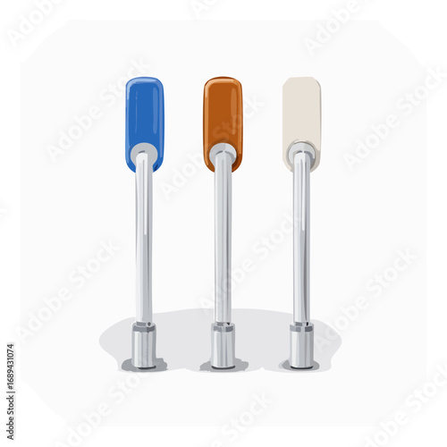 Three Color-Coded Swabs with Metal Handles Arranged on White Background Artistic Render