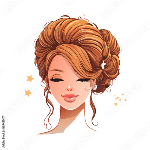Elegant Woman with Updo Hairstyle Glamorous Portrait with Stars Beauty Illustration