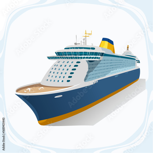 Cruise ship vector illustration large passenger vessel sailing vacation blue hull modern sea ocean travel isolated maritime industry design
