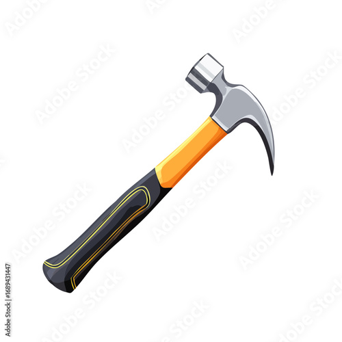Cartoon style claw hammer with orange and black handle on a black background tool for building repairs home improvement
