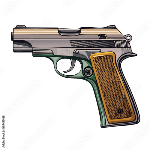 Illustrative Silver Handgun Detail Isolated on Black Background Weapon Design