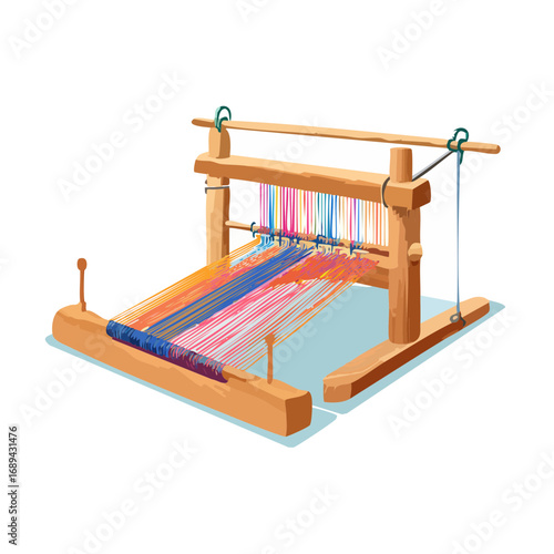 Handloom Weaver with colorful threads for textile production and crafts or creative art concept