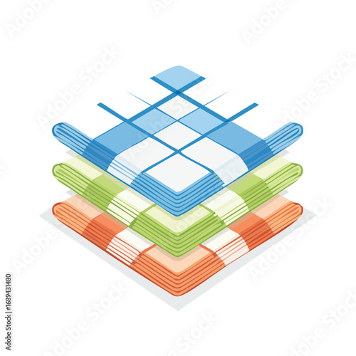 Folded colorful towels stack isometric illustration textile fabrics laundry housekeeping cloths cleaning service