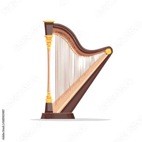 Detailed Harp Illustration Elegant Musical Instrument Golden Accents Symphonic Orchestra Chamber Music Strings Performance Vector