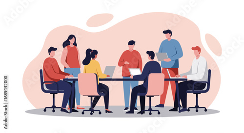 Diverse business team collaborating in a modern office meeting, discussing strategy and working together. Ideal for corporate, teamwork, and communication concepts.