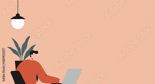Young man working on a laptop at home or office, representing remote work, online education, and modern productivity. Ideal for business and lifestyle concepts.