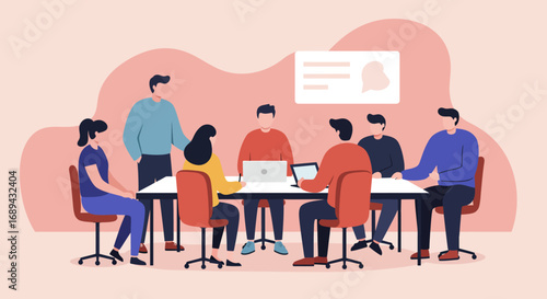 Diverse team collaborating in a modern office meeting, discussing strategies and new ideas. Perfect for business, teamwork, and corporate culture concepts.