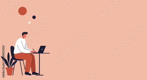 Modern man working on a laptop at a home office, focused on tasks and generating ideas. Ideal for business, education, or lifestyle content.