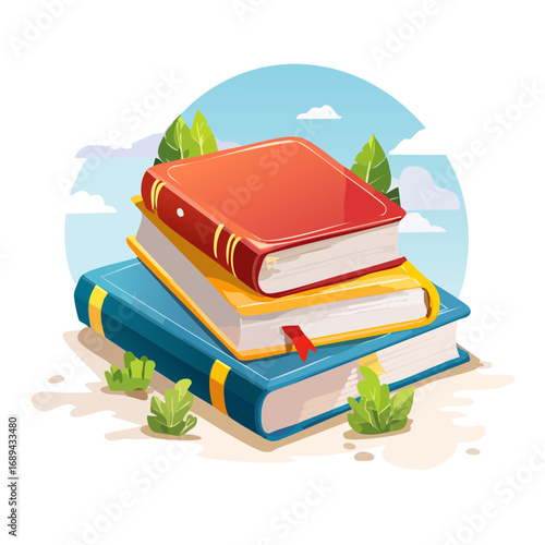 Stack of colorful books illustration learning knowledge literature reading education nature background