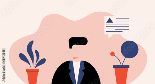 Professional person in a modern business illustration, symbolizing effective communication, innovative ideas, and corporate strategy.