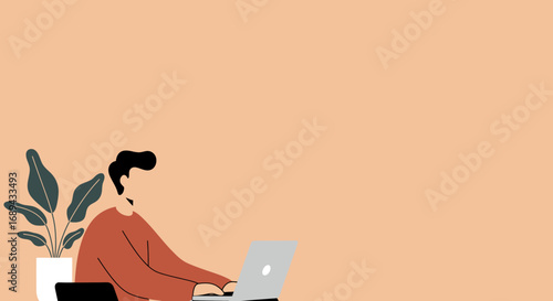 Man working on laptop from home. Depicts modern remote work, digital productivity, and online learning concepts. Suitable for business, education, and lifestyle content.