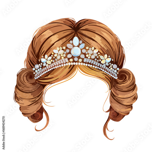 Elegant hairstyle with tiara beautiful princess hair updo fashion illustration