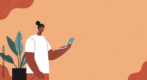 Modern person working remotely with a laptop in a casual, creative environment. Ideal for business, tech, or lifestyle content.