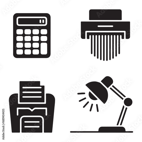 Calculator printer lamp shredder icons