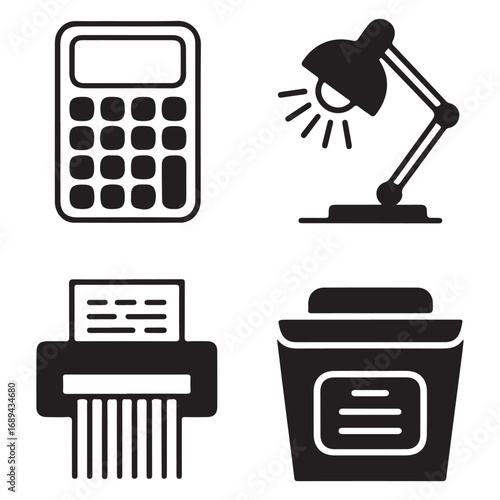 Calculator printer lamp shredder icons