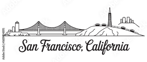 San Francisco Line Art skyline horizontal banner. Black San Francisco, California. Vector template for your design. with white background