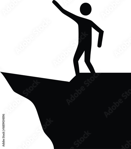 Man standing on cliff edge waving silhouette