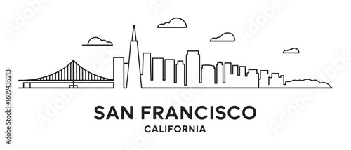 San Francisco Line Art skyline horizontal banner. Black San Francisco, California. Vector template for your design. with white background