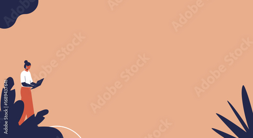 A focused woman works on her laptop in a modern, stylish setting, embodying productivity and remote work. Ideal for business, technology, and lifestyle concepts.
