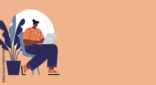 A person works remotely on a laptop, embodying productivity and modern work-life balance. Ideal for business, education, or freelance concepts.