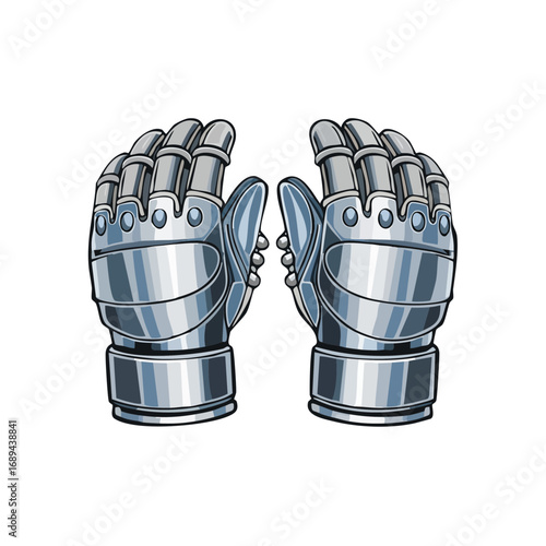 Medieval Knight Armor Gauntlets in Metallic Silver Protection Hands Symbol isolated